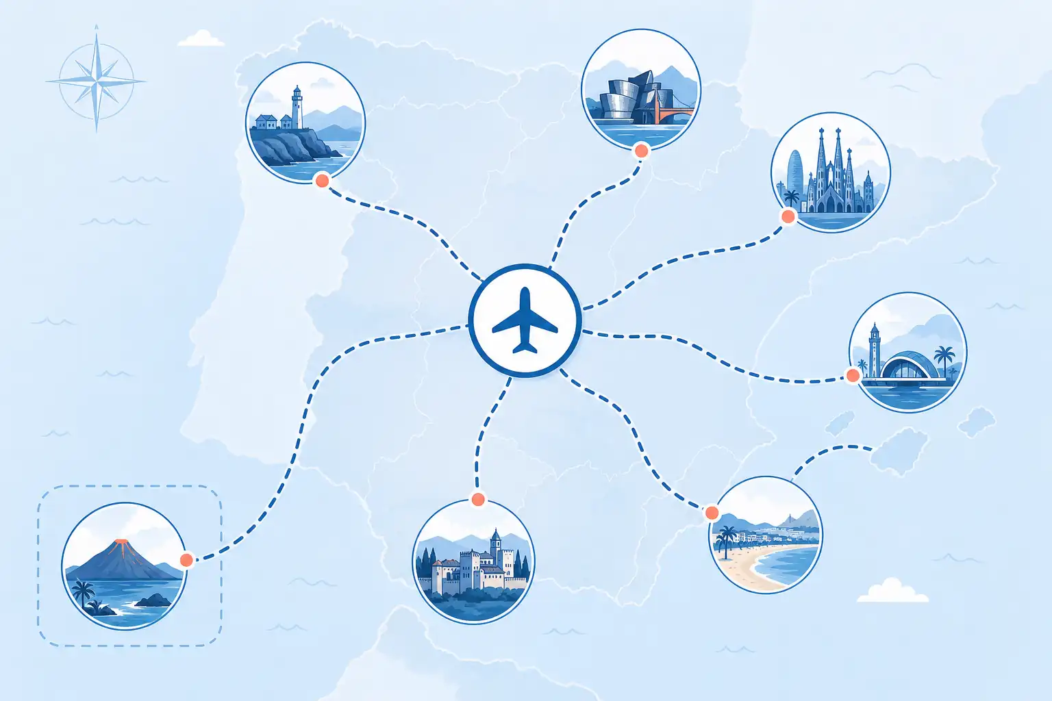 Visual guide for choosing an airport by destination in Spain Visual guide for choosing an airport by destination in Spain
