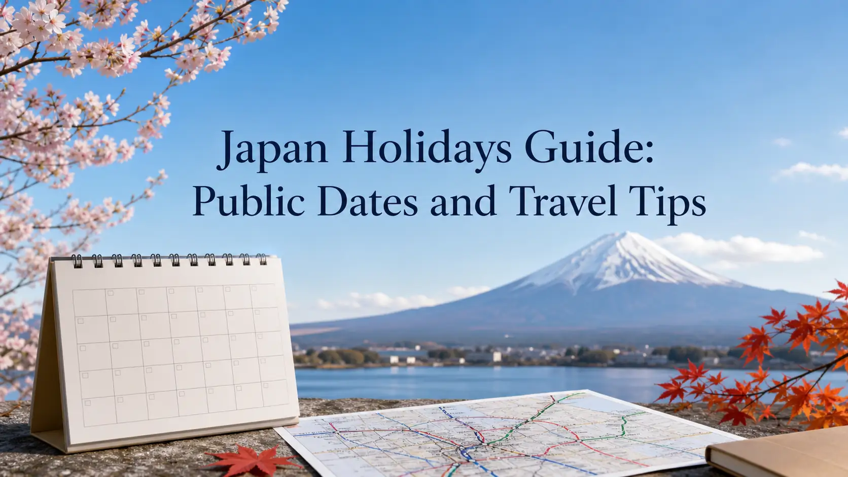 Japan holidays guide with Mount Fuji, a calendar, and seasonal travel planning items Japan holidays guide with Mount Fuji, a calendar, and seasonal travel planning items