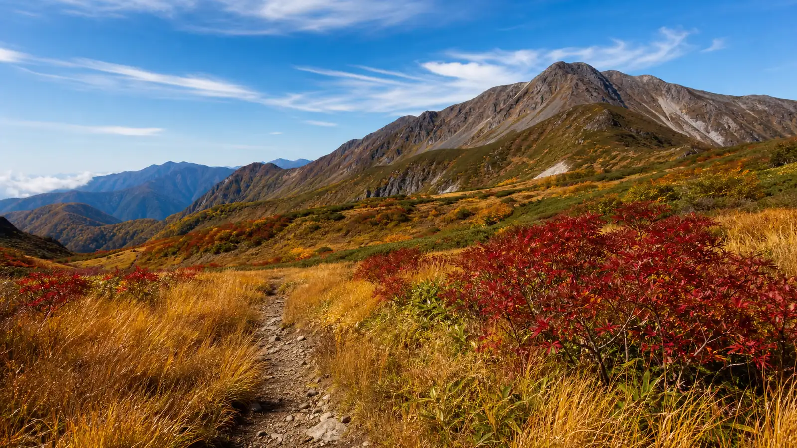 Hokkaido mountain valley with early October autumn colors Hokkaido mountain valley with early October autumn colors