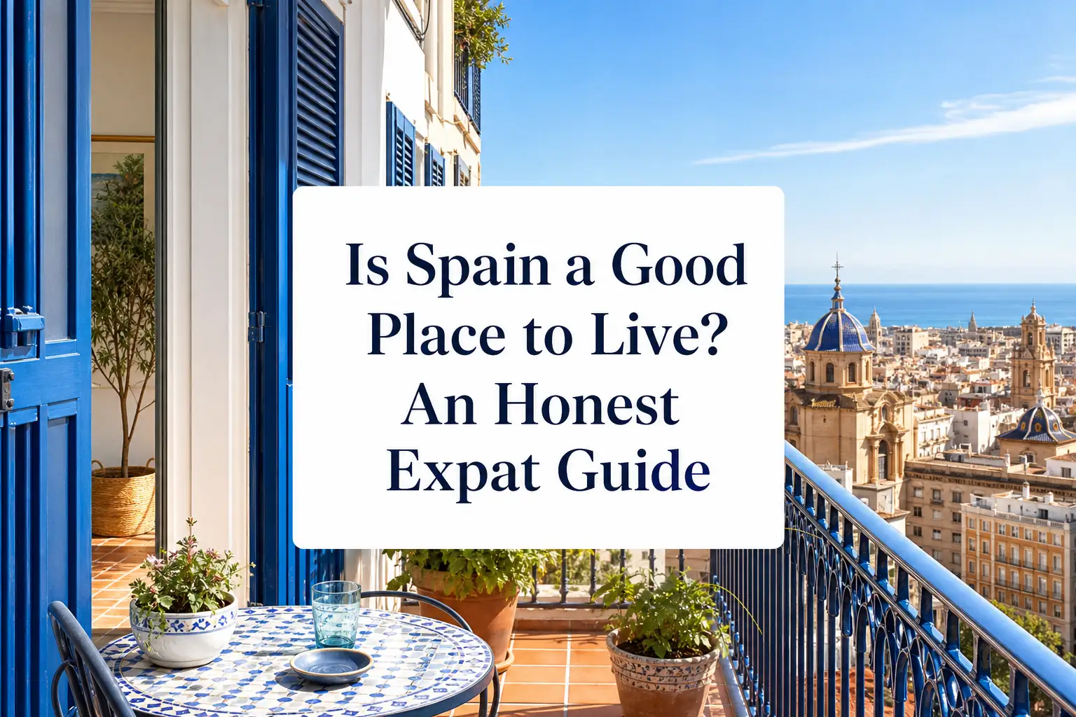 Is Spain a Good Place to Live cover with a bright Spanish apartment balcony Is Spain a Good Place to Live cover with a bright Spanish apartment balcony