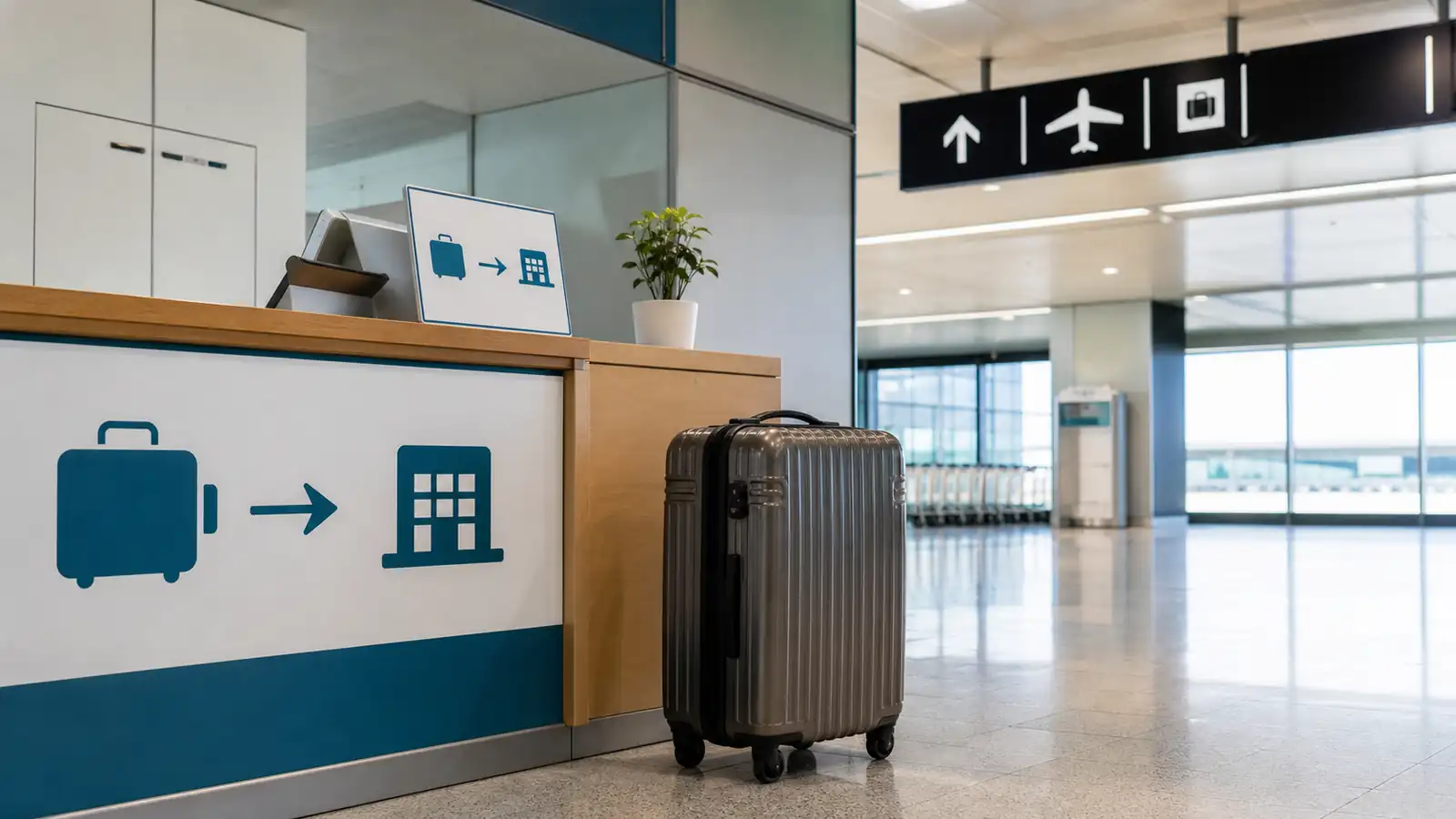 Airport luggage delivery in Japan Suitcase at an airport luggage delivery counter in Japan