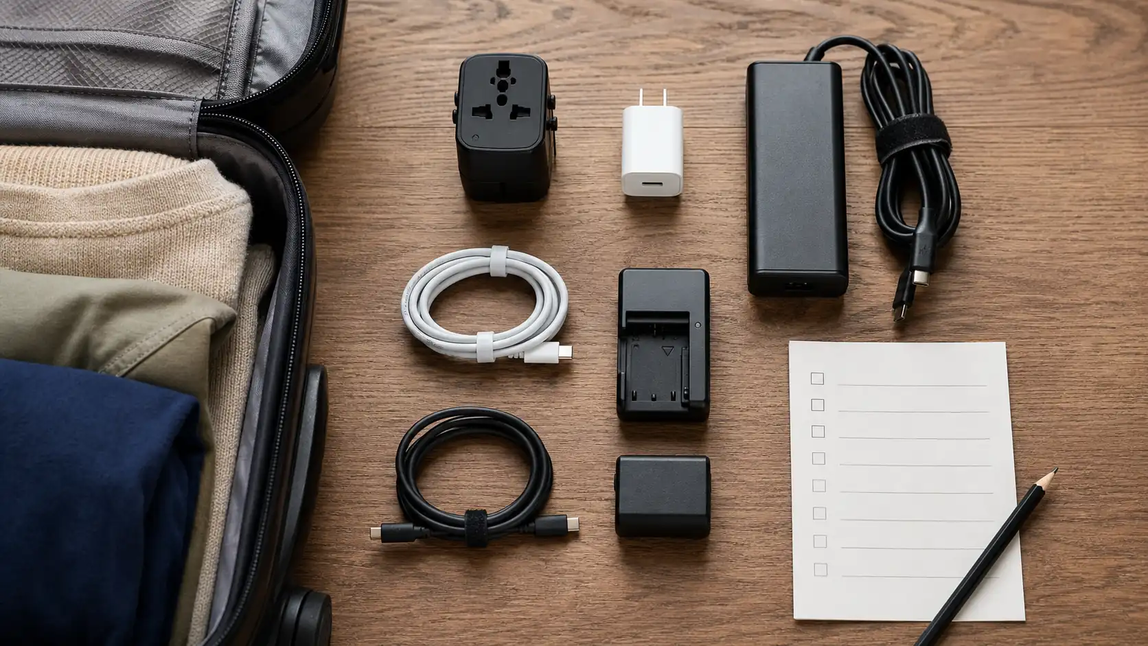 Chargers, cables and plug adapters packed for a Japan trip Chargers, cables and plug adapters packed for a Japan trip