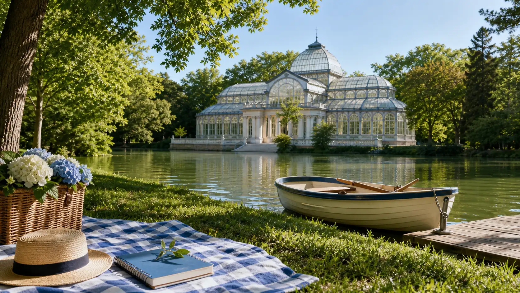 Retiro Park and Crystal Palace inspired scene in Madrid Vom Retiro-Park und Kristallpalast inspirierte Szene in Madrid