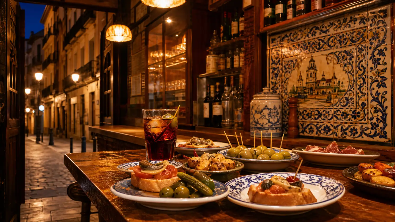 Madrid tapas bar evening in a La Latina style neighborhood Abend in einer Tapas-Bar im Stil des Stadtviertels La Latina