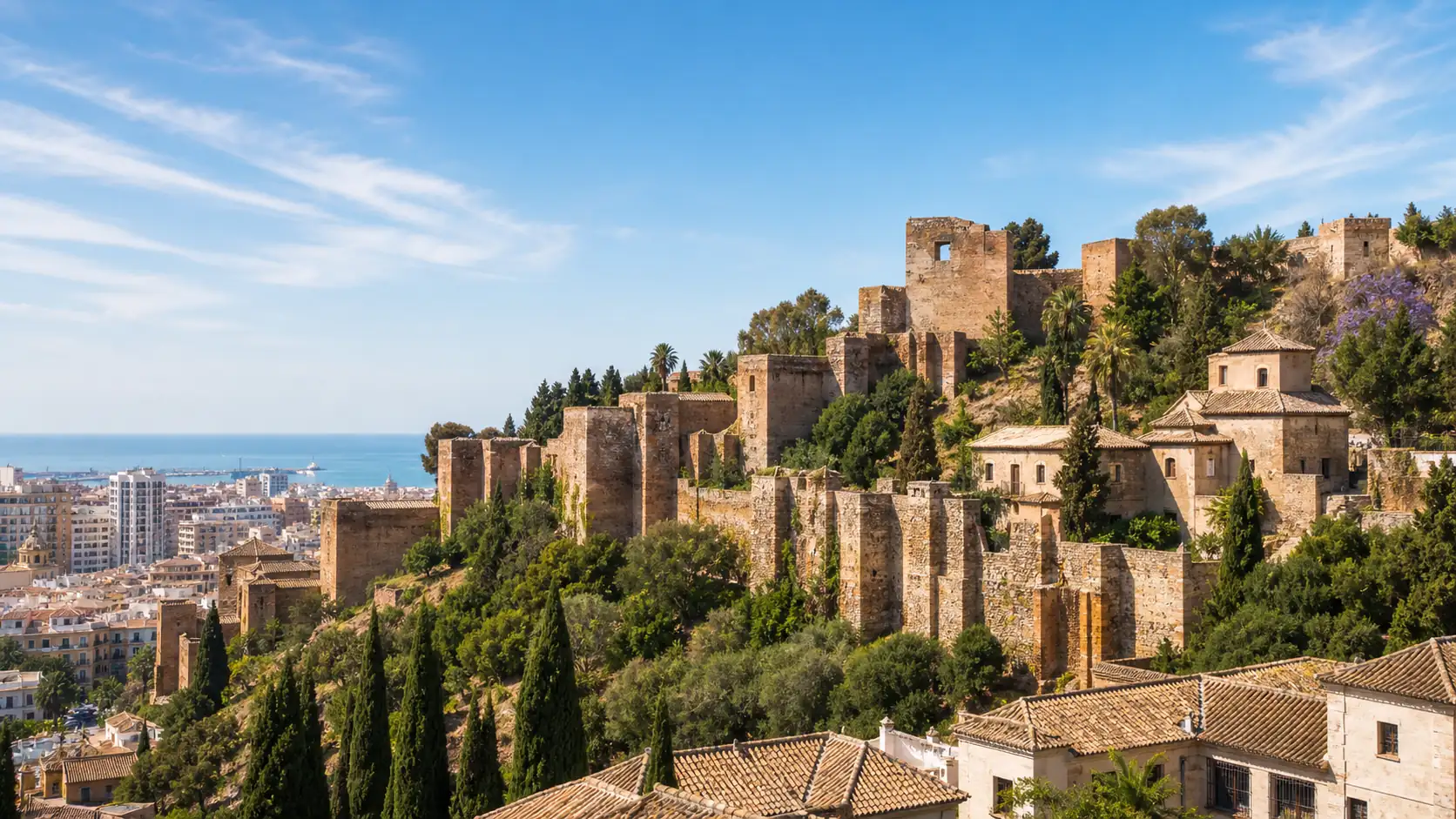 Malaga Alcazaba and Gibralfaro hillside view Blick auf den Hang von Malagas Alcazaba und Gibralfaro