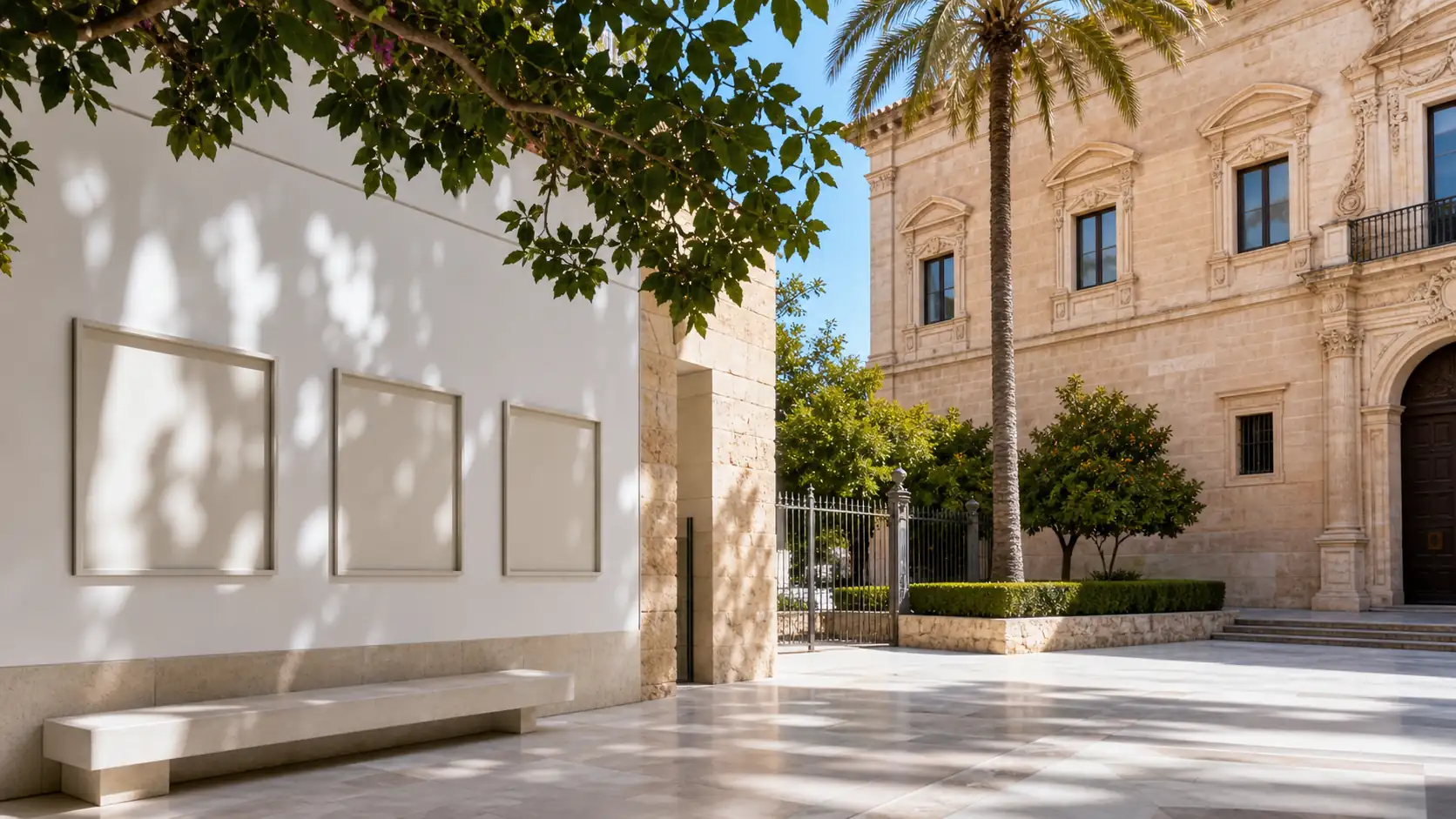 Museum courtyard representing Malaga art and culture Museumshof, der Kunst und Kultur in Malaga repräsentiert