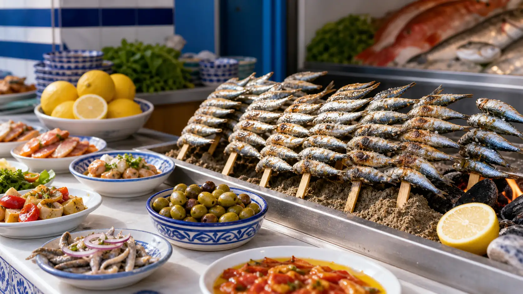 Malaga seafood and tapas market food Malaga Meeresfrüchte und Tapas Marktessen
