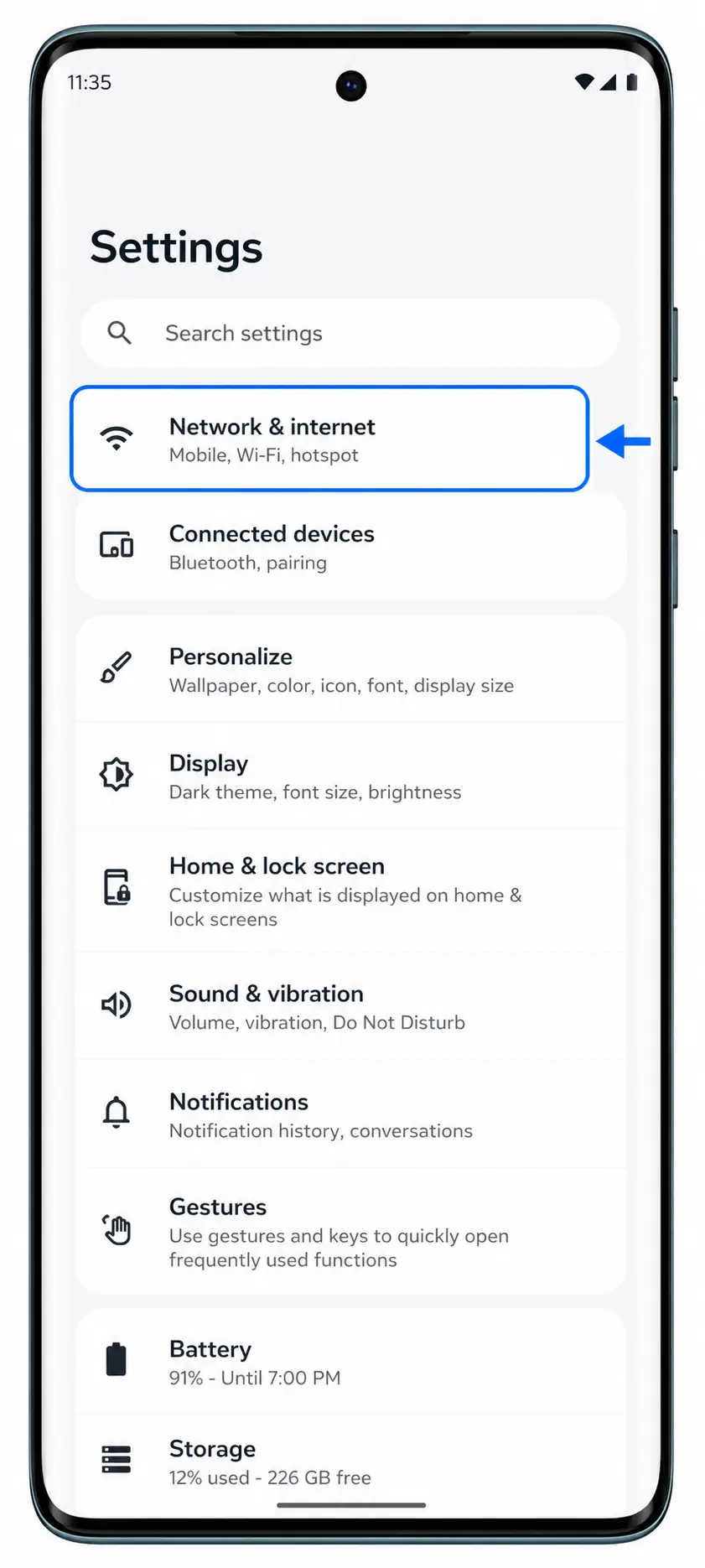 Motorola Edge 60 Step 1: Network and internet in Settings