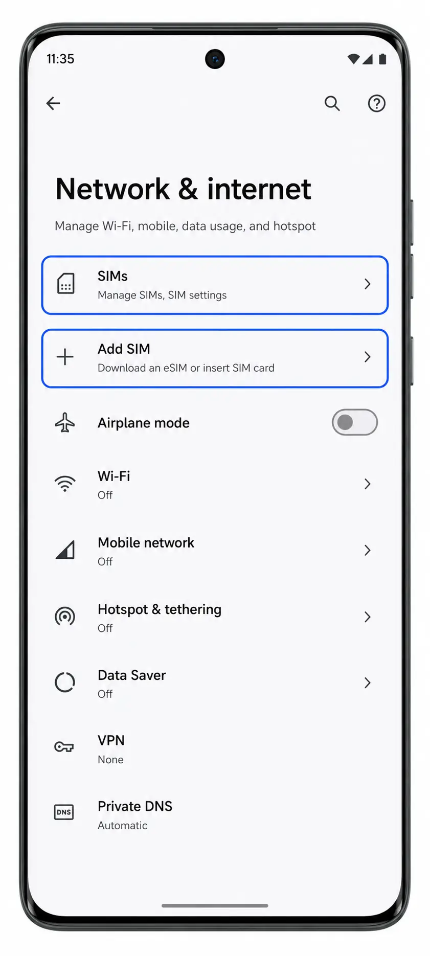 Motorola Edge 60 Step 2: SIMs and Add SIM Motorola Edge 60 Step 2: SIMs and Add SIM