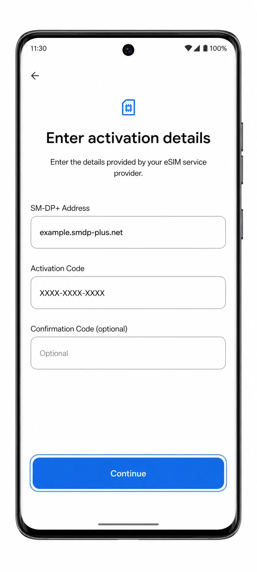 Motorola Edge 60 Step 7: Manual eSIM fields