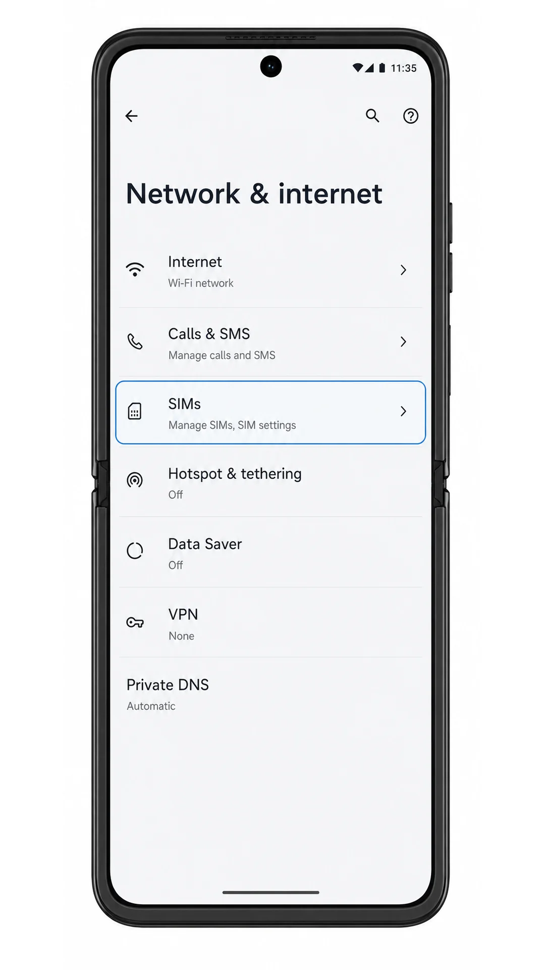 Motorola Razr 60 Network & internet screen with SIMs highlighted for eSIM installation