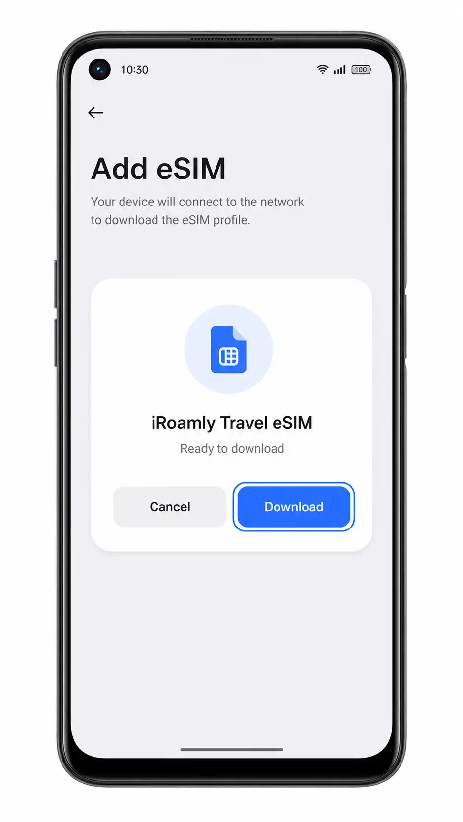 Oppo A55s 5G Step 5: Download iRoamly eSIM profile