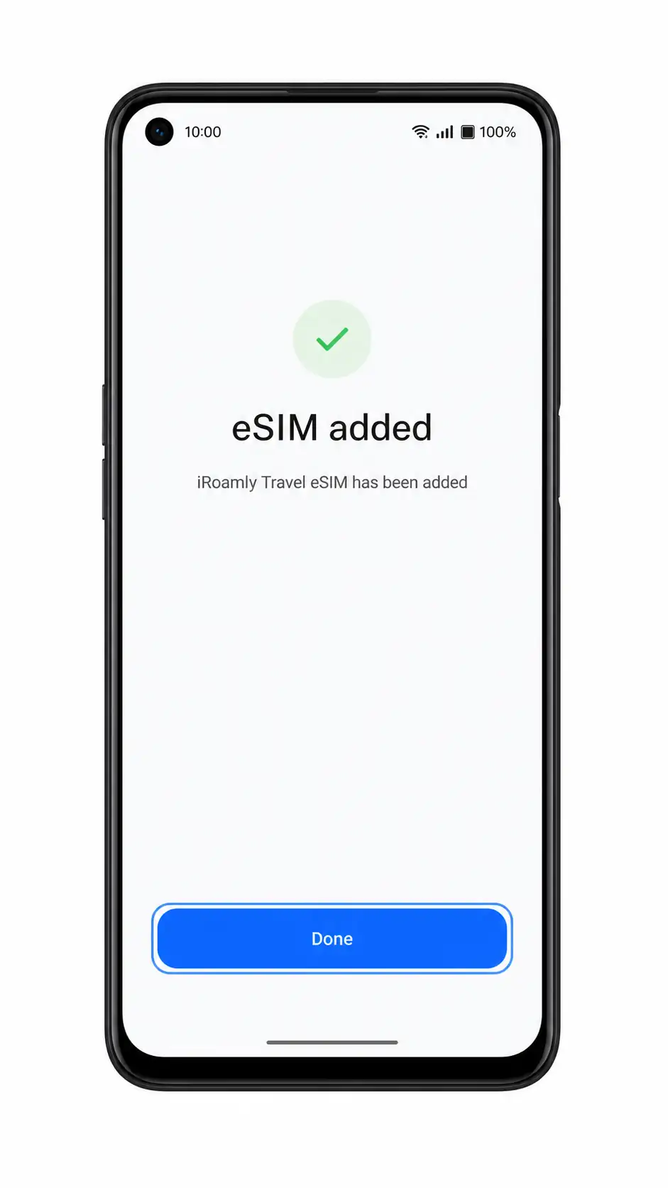 Oppo A55s 5G Step 6: iRoamly eSIM added confirmation