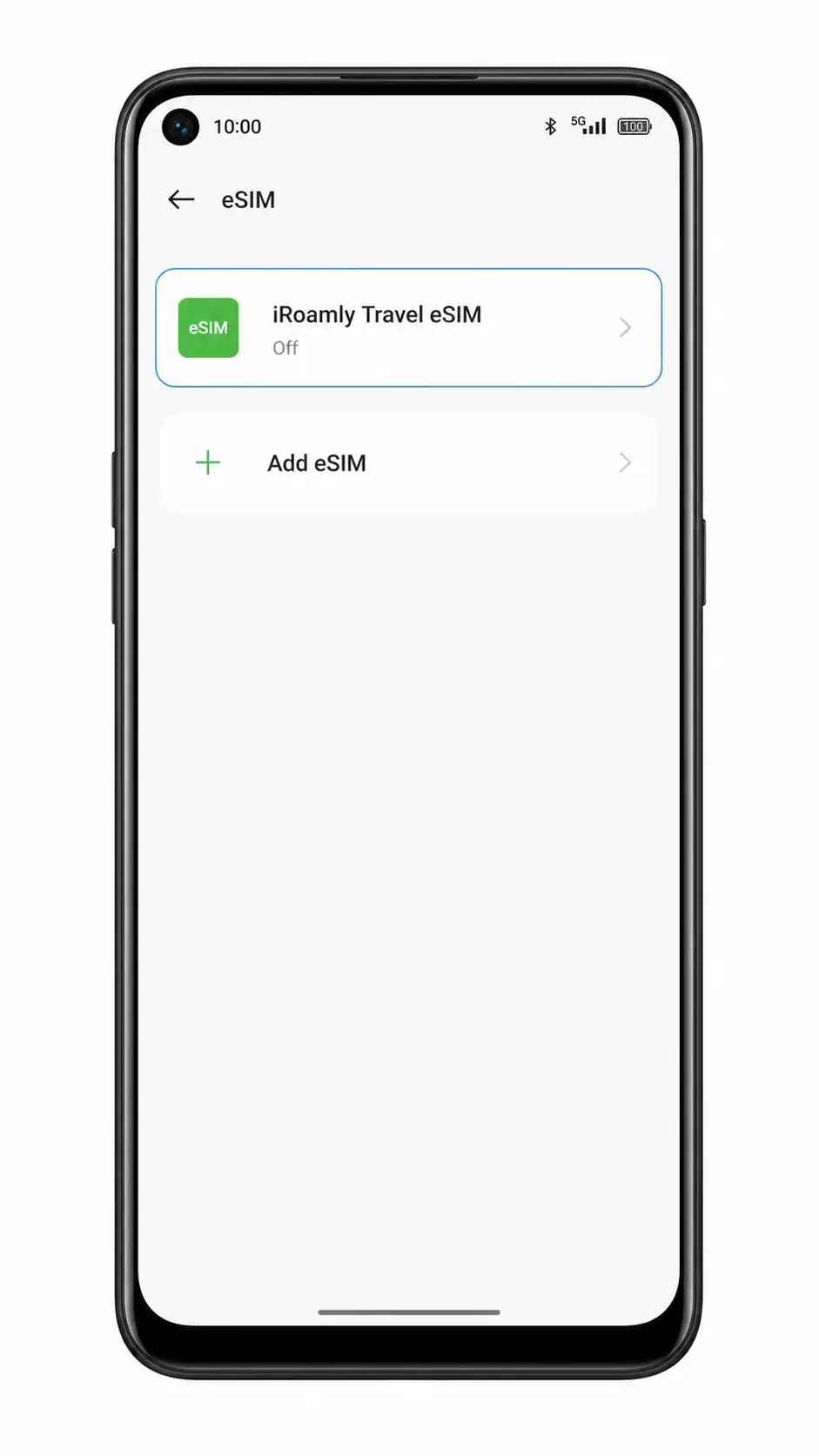 Oppo A55s 5G Step 9: iRoamly eSIM visible in eSIM list
