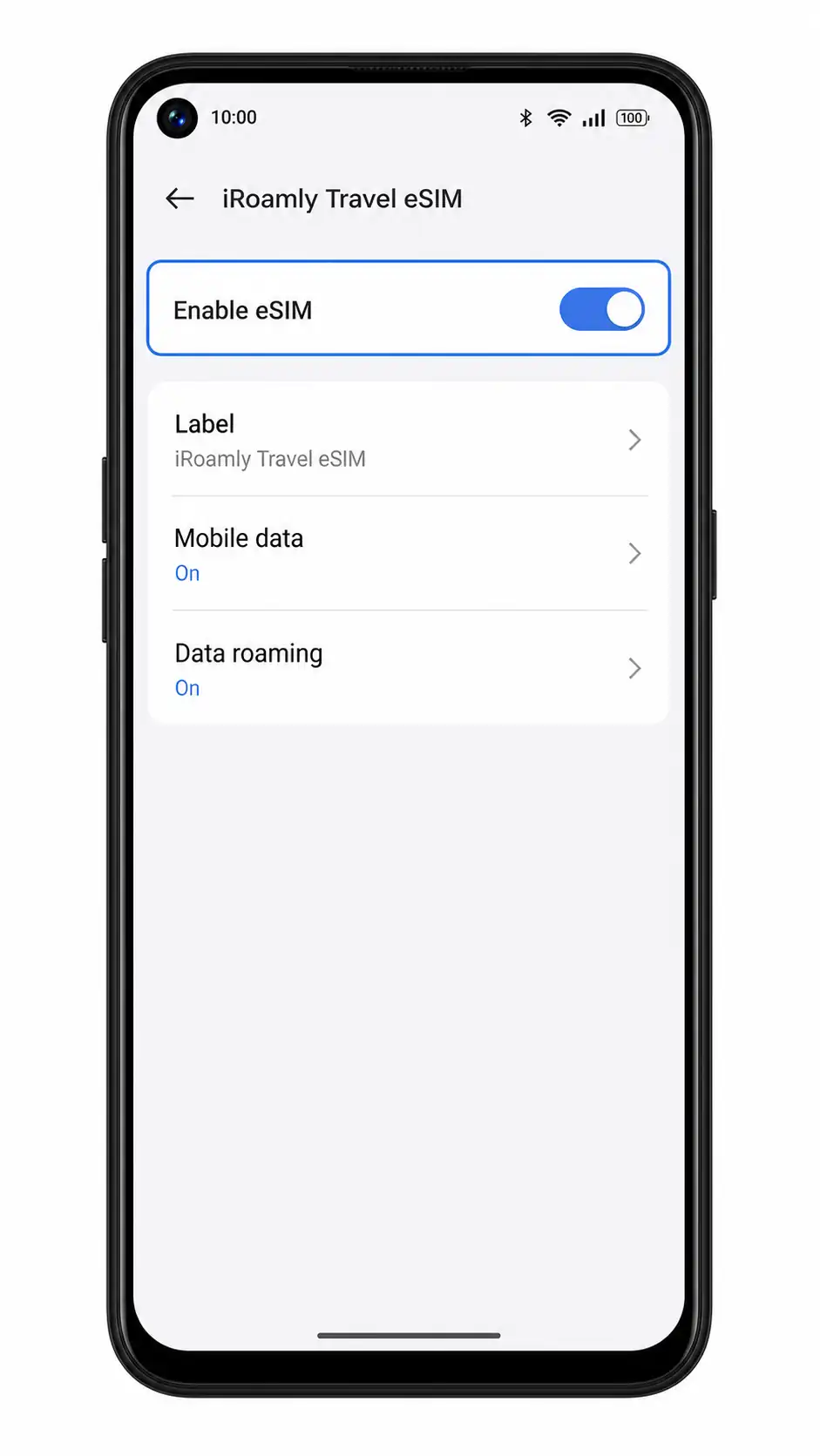 Oppo A55s 5G Step 10: iRoamly eSIM toggle enabled