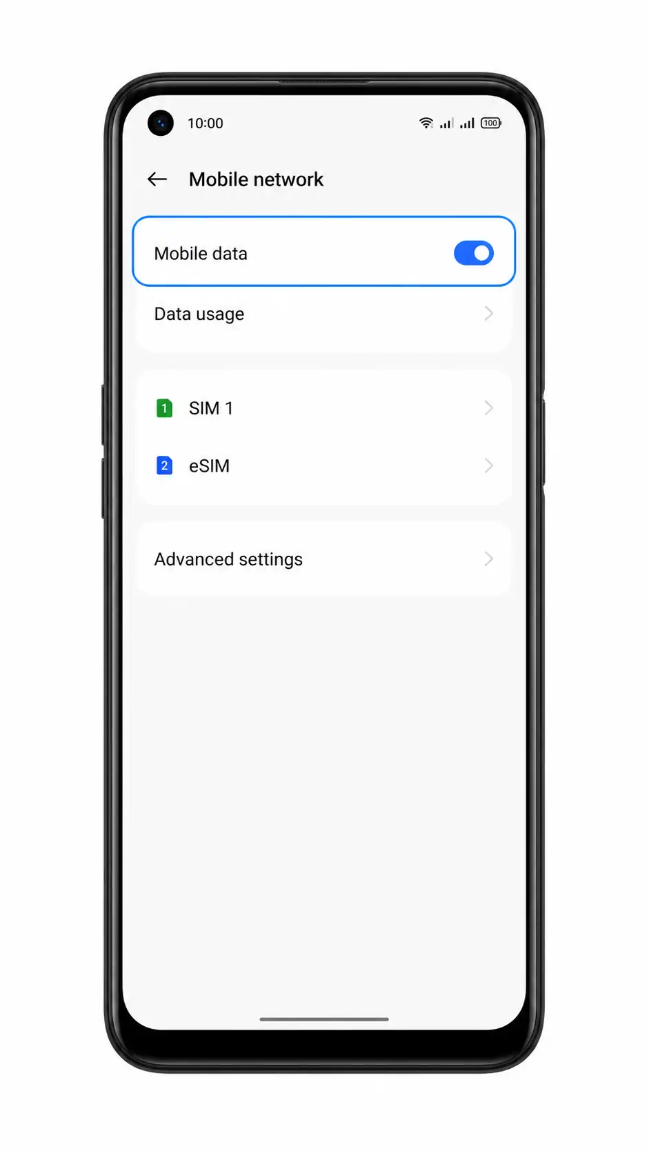 Oppo A55s 5G Step 11: Mobile data setting highlighted