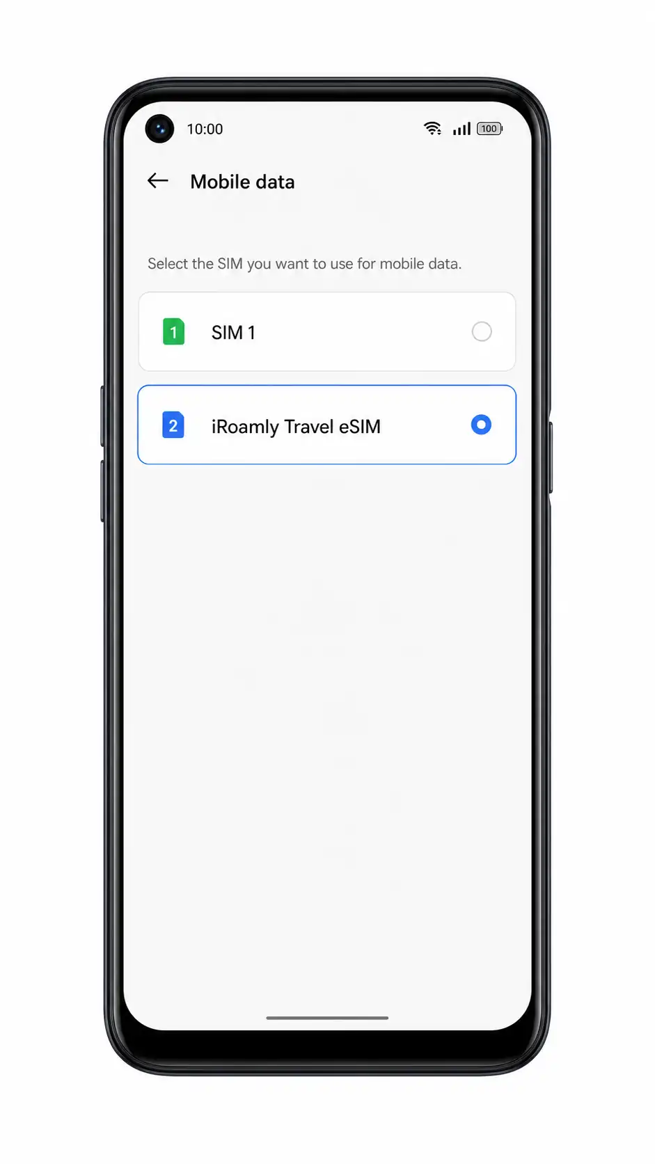 Oppo A55s 5G Step 12: iRoamly selected for mobile data