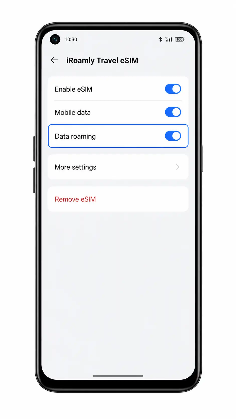 Oppo A55s 5G Step 13: Data roaming enabled for iRoamly