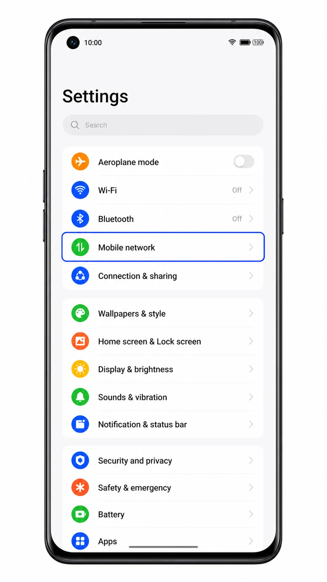 Oppo Find X5 Settings screen highlighting Mobile network for iRoamly eSIM setup