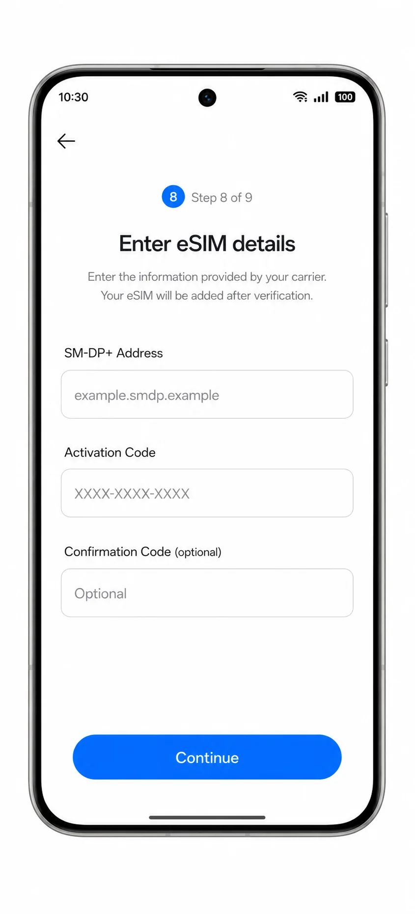 Oppo Reno 14 Pro Step 08: Manual activation fields