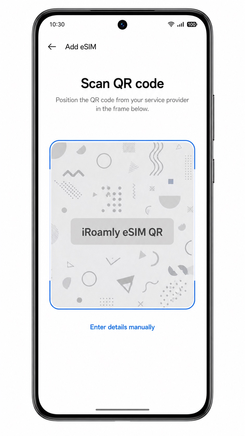 Oppo Reno 14 Step 4: Scan QR code screen for iRoamly eSIM