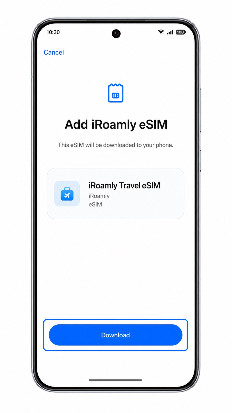 Oppo Reno 14 Step 5: Download button for iRoamly Travel eSIM