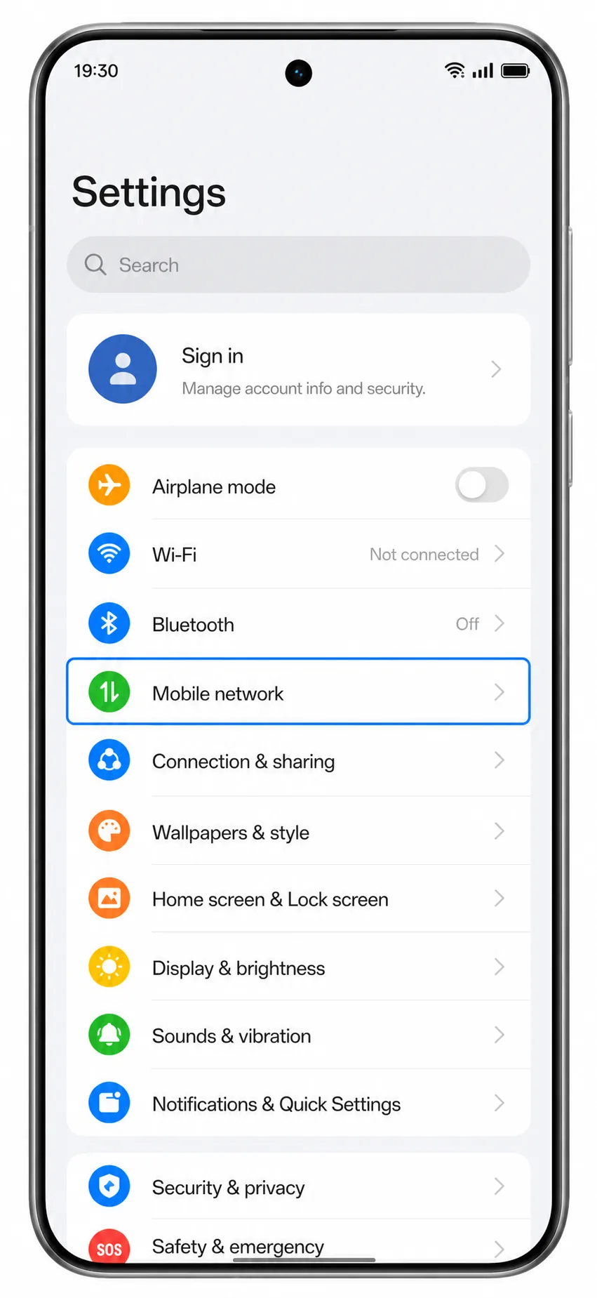 Oppo Reno 15 Pro Step 1: Mobile network in Settings