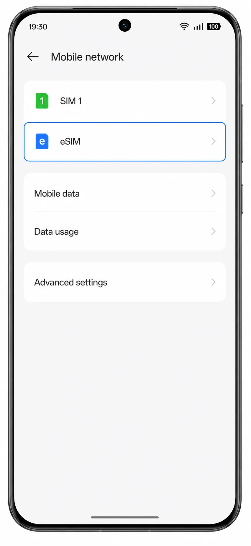 Oppo Reno 15 Pro Step 2: eSIM menu Oppo Reno 15 Pro Step 2: eSIM menu