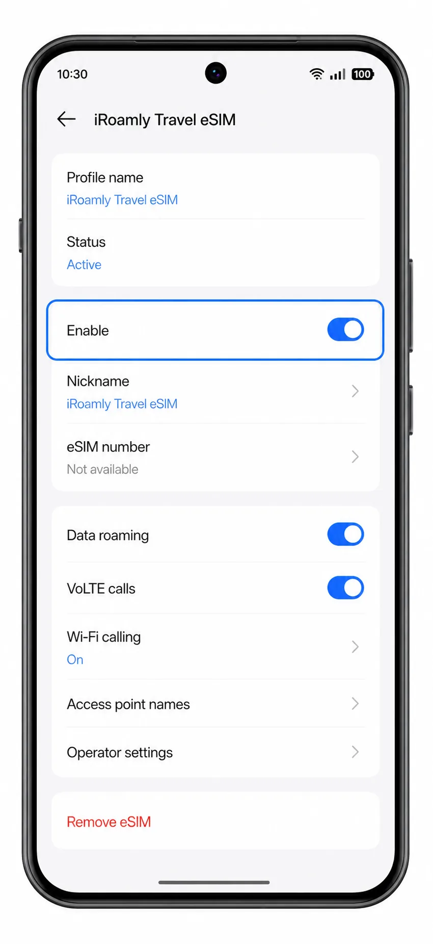 Oppo Reno 15 Pro Step 10: eSIM line enabled