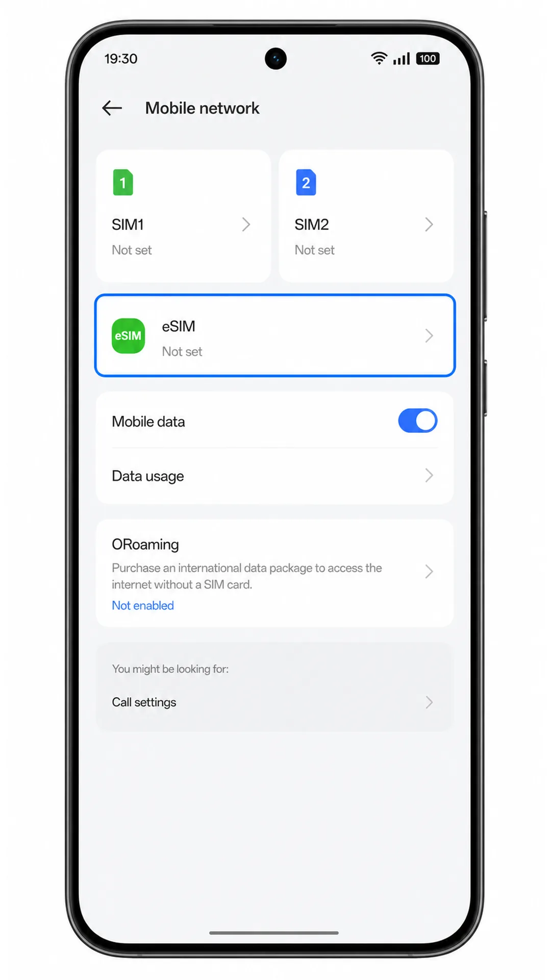 Oppo Reno 15 Mobile network screen showing eSIM highlighted