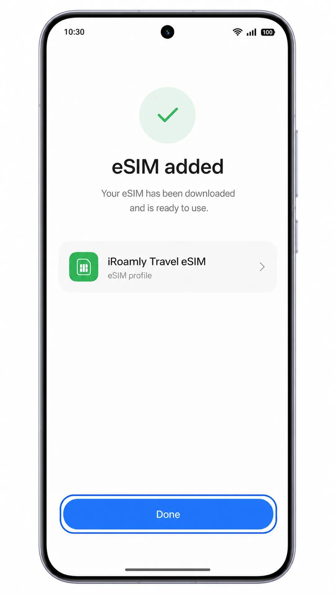 Oppo Reno 15 eSIM added screen showing Done highlighted