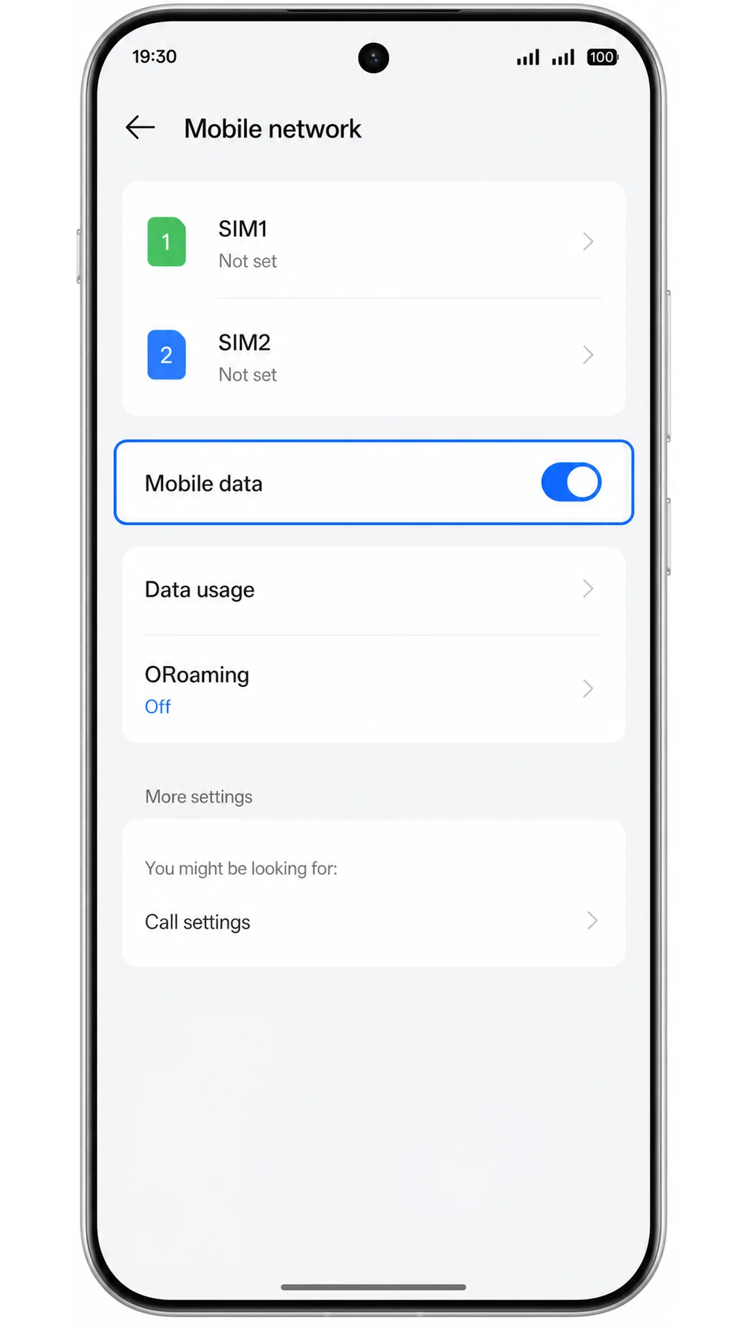 Oppo Reno 15 Mobile network screen showing Mobile data highlighted