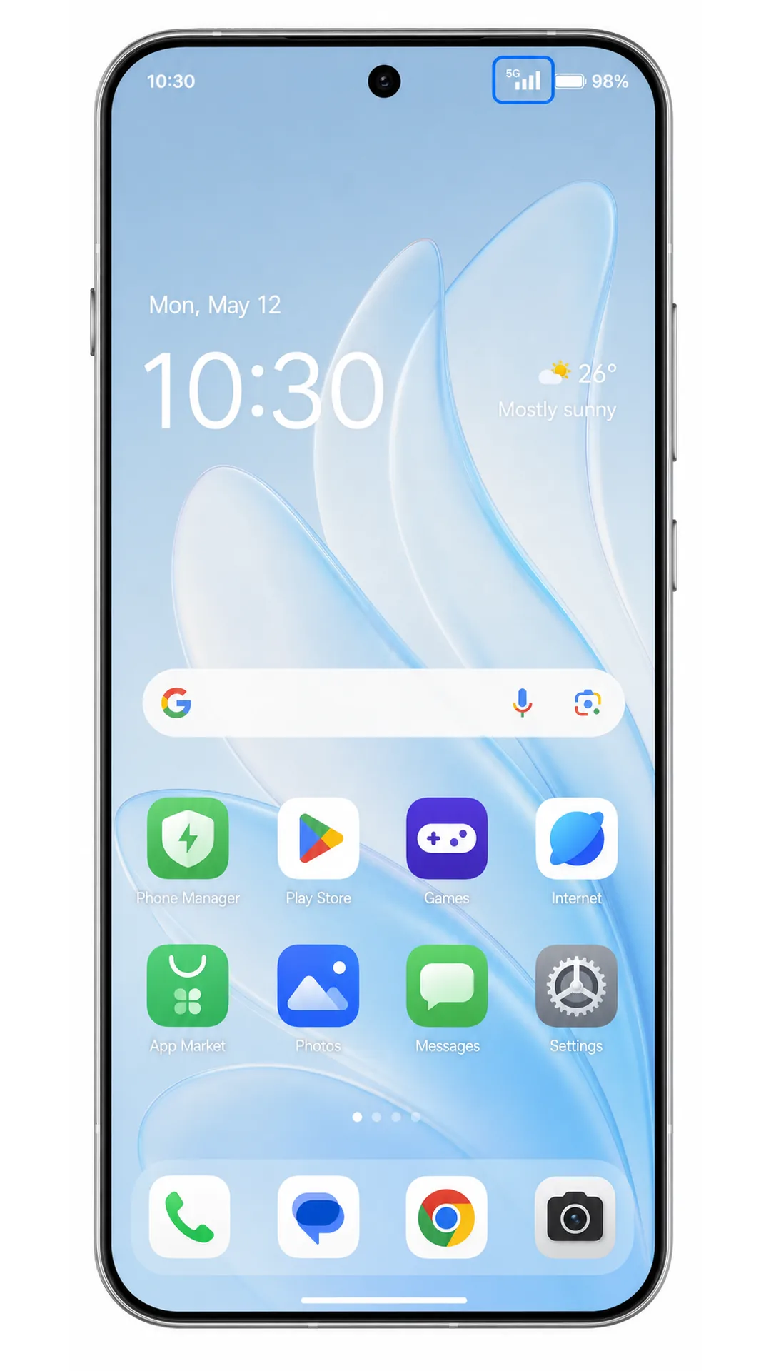 Oppo Reno 15 home screen showing mobile data signal after iRoamly eSIM setup