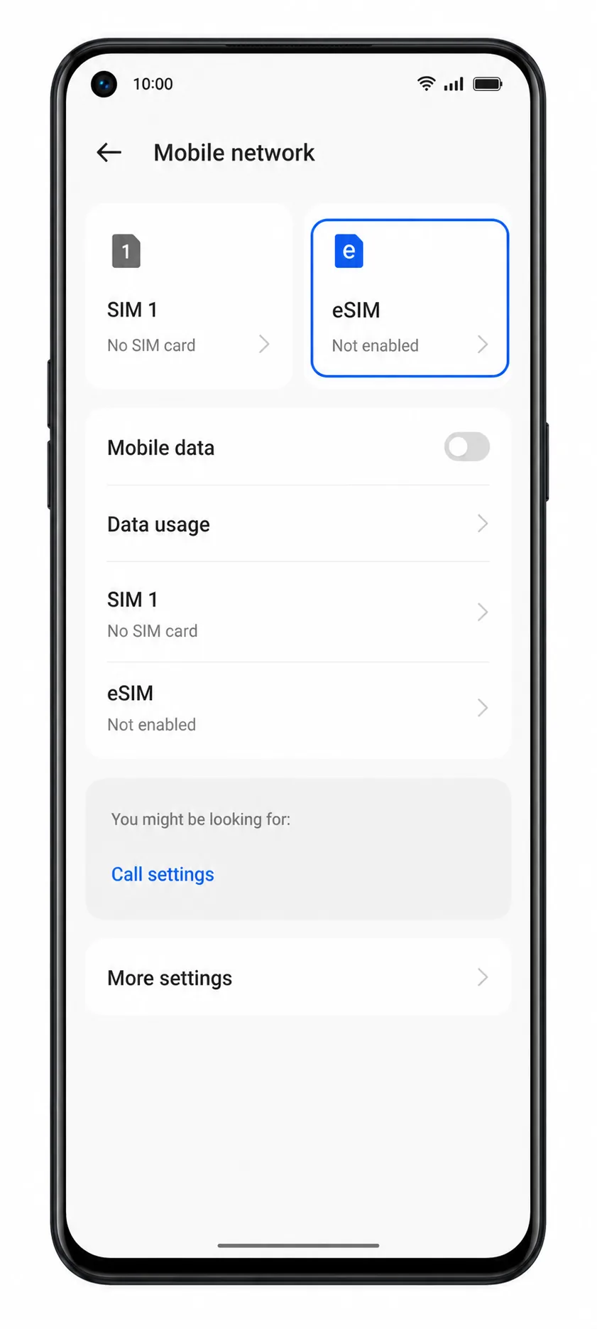 Oppo Reno 9A Step 03: eSIM menu highlighted