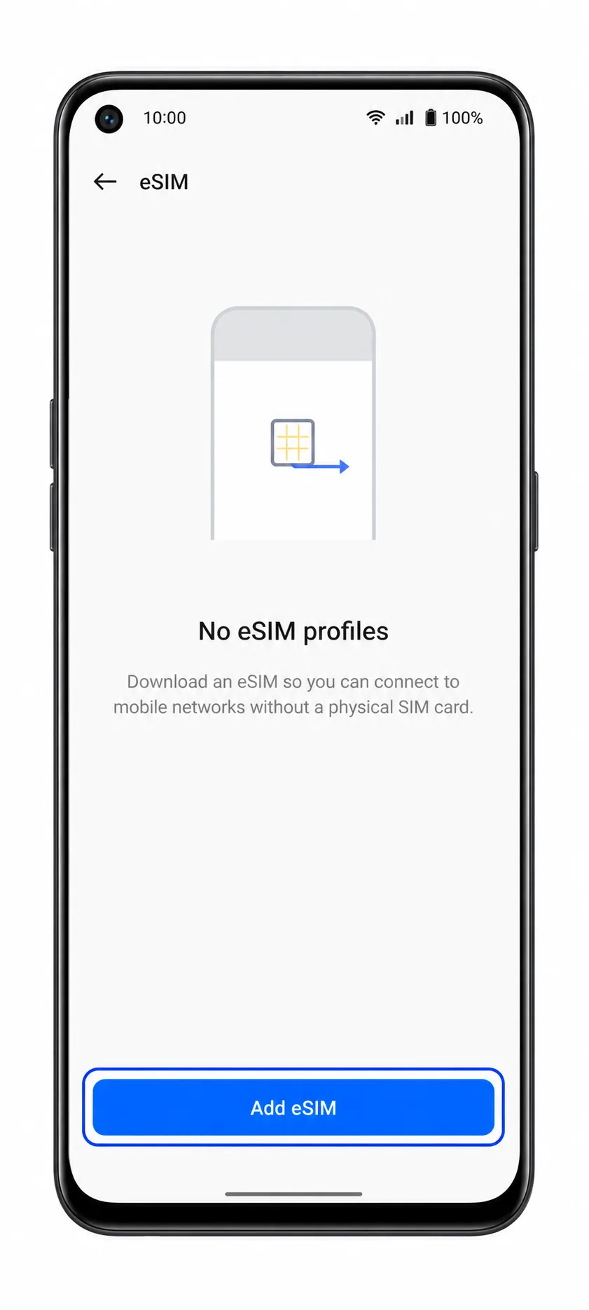 Oppo Reno 9A Step 04: Add eSIM button highlighted