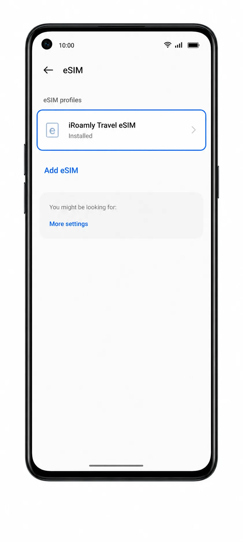 Oppo Reno 9A Step 10: eSIM list showing iRoamly profile