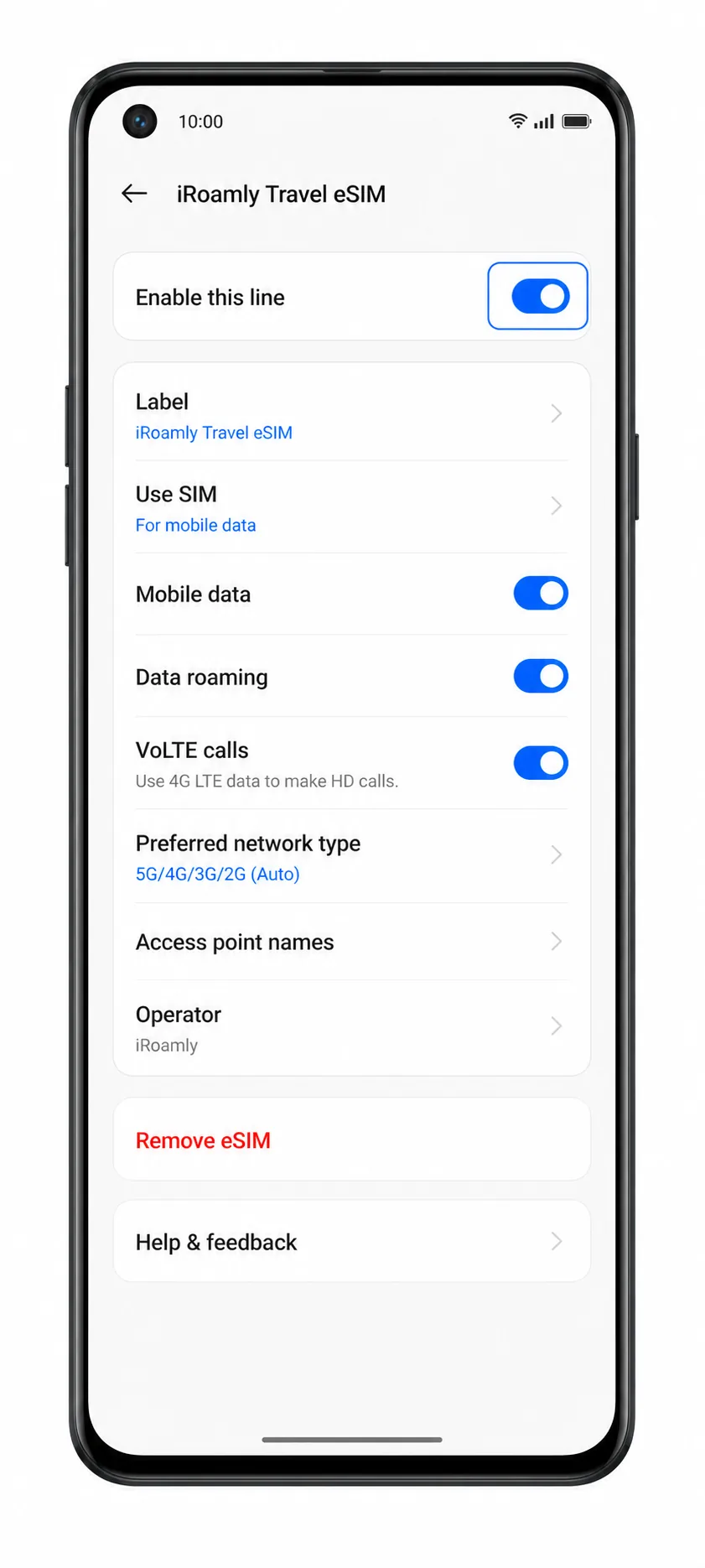Oppo Reno 9A Step 11: iRoamly eSIM profile details