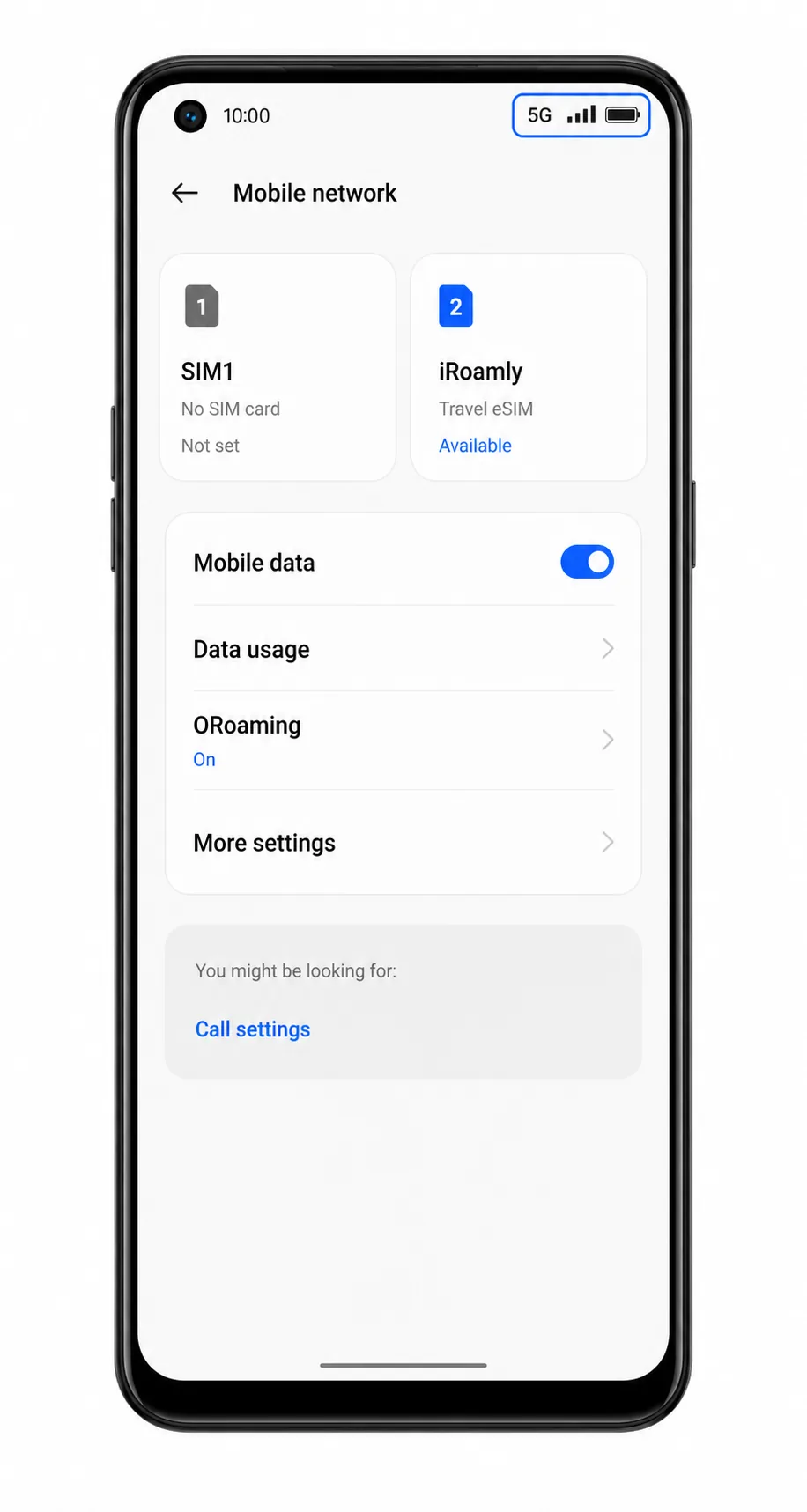 Oppo Reno 9A Step 12: Status bar showing eSIM signal