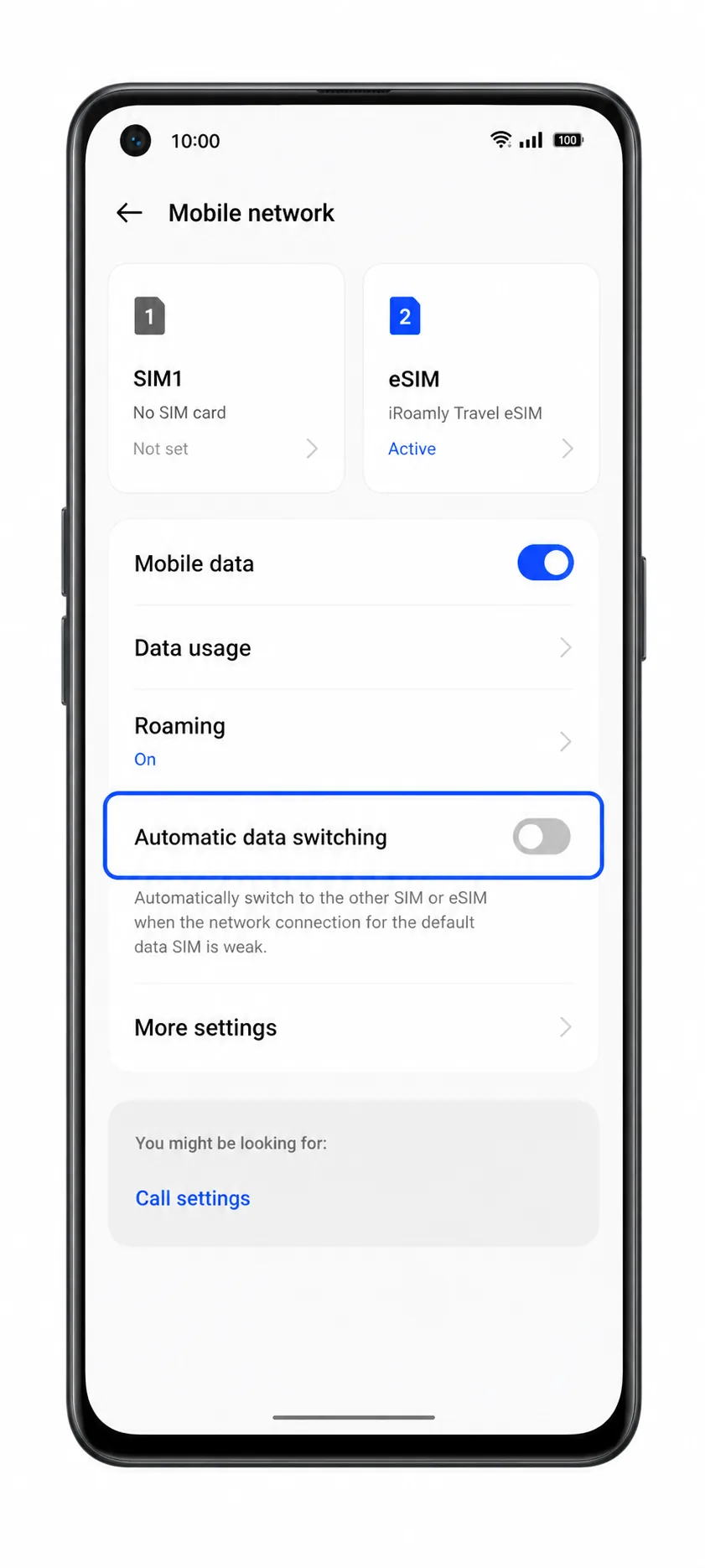 Oppo Reno 9A Step 15: Disable automatic data switching