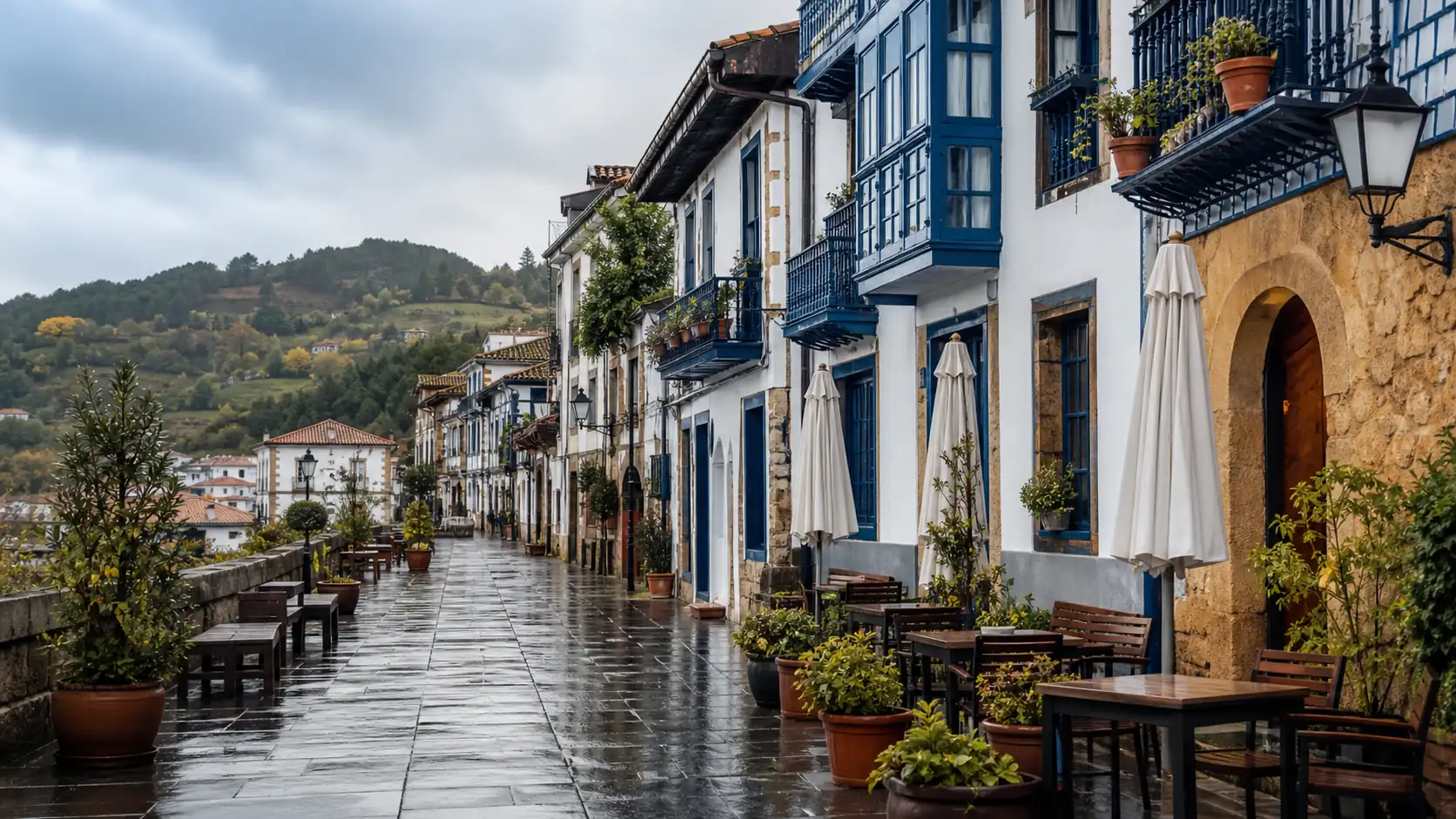 Rainy northern Spain street in November Rainy northern Spain street in November