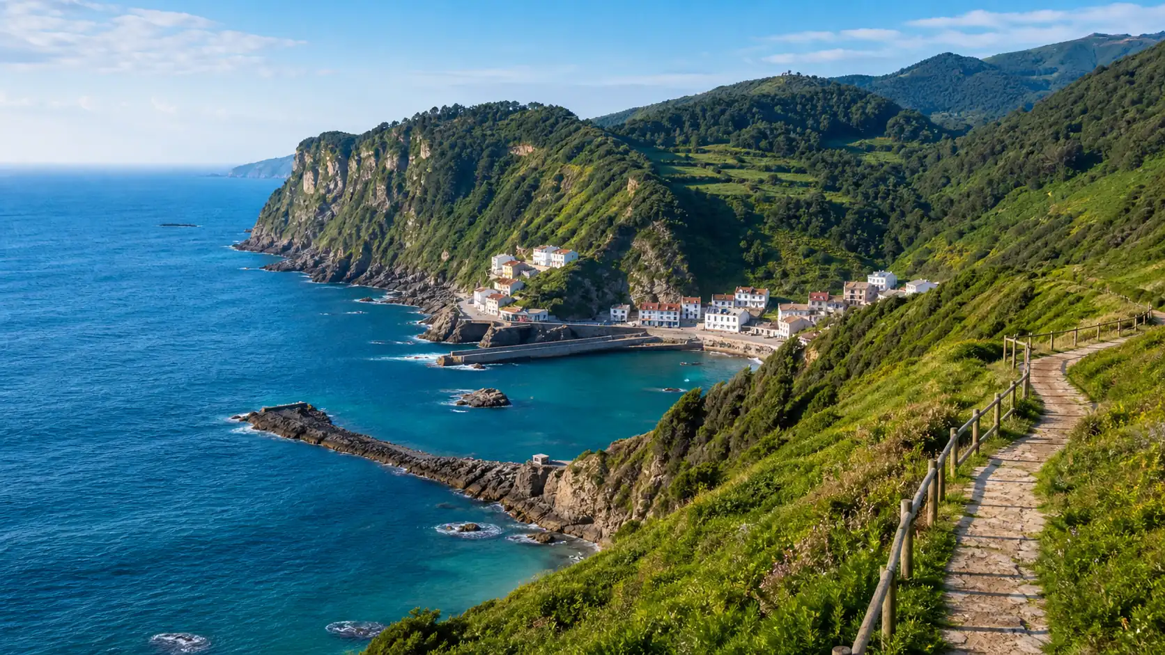 Basque coast day trip with green cliffs and fishing village near San Sebastian Passeio de um dia na costa basca com falésias verdes e vila de pescadores perto de San Sebastian