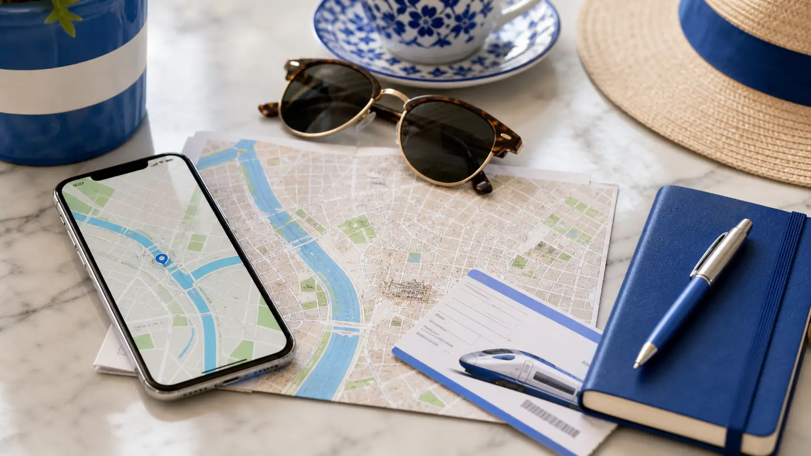 Seville travel planning map and smartphone for connectivity Reiseplanung für Sevilla: Karte und Smartphone für Konnektivität