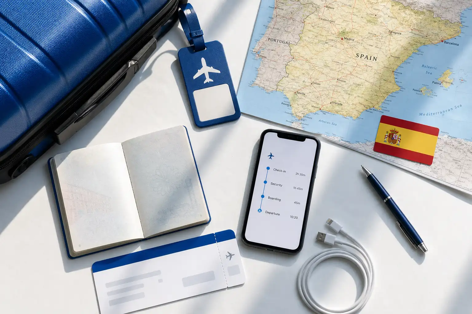 Flight booking and airport preparation items for Spain Flight booking and airport preparation items for Spain