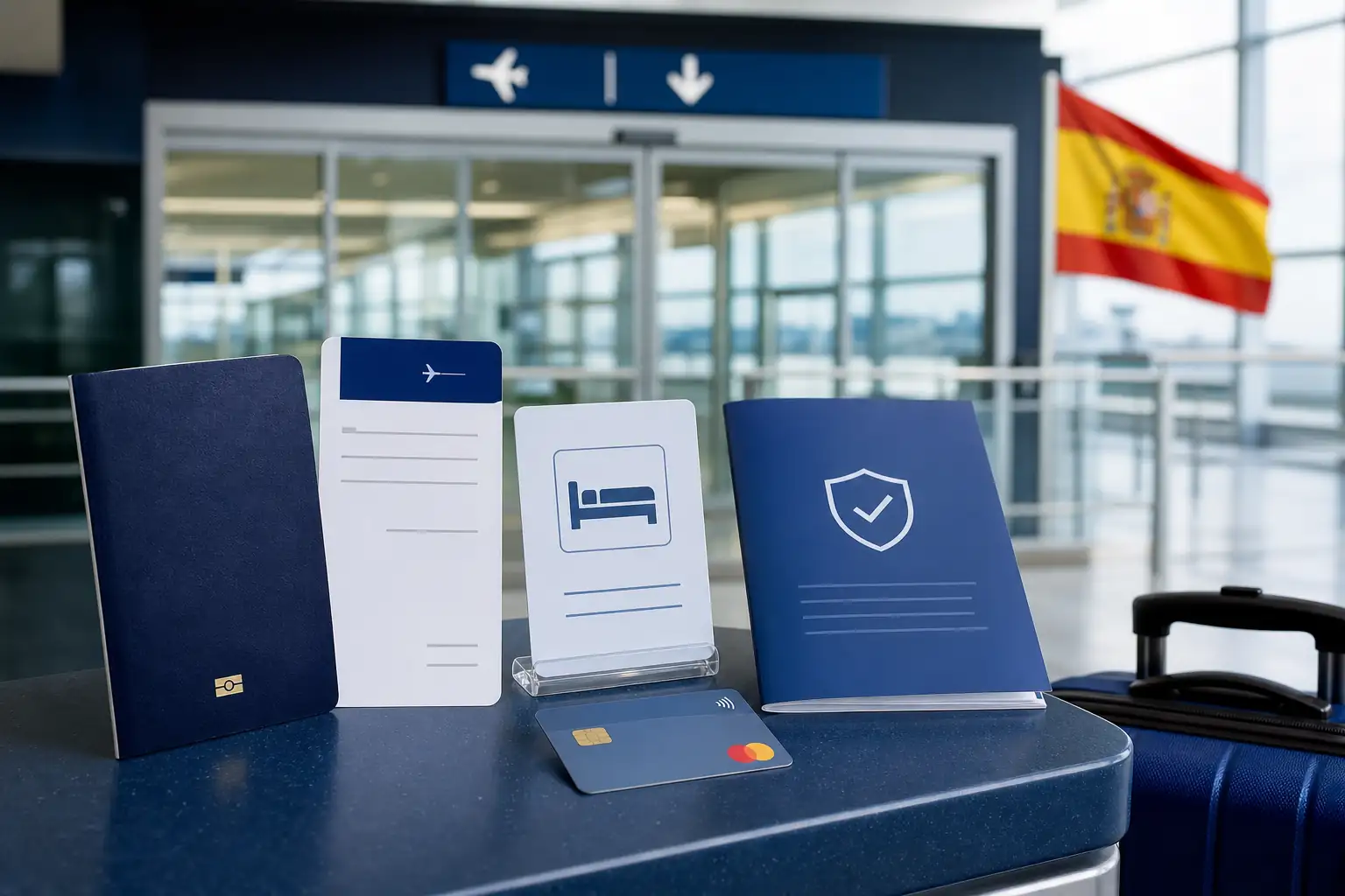 Passport, return ticket, accommodation, insurance, funds, and luggage for entry to Spain Passport, return ticket, accommodation, insurance, funds, and luggage for entry to Spain