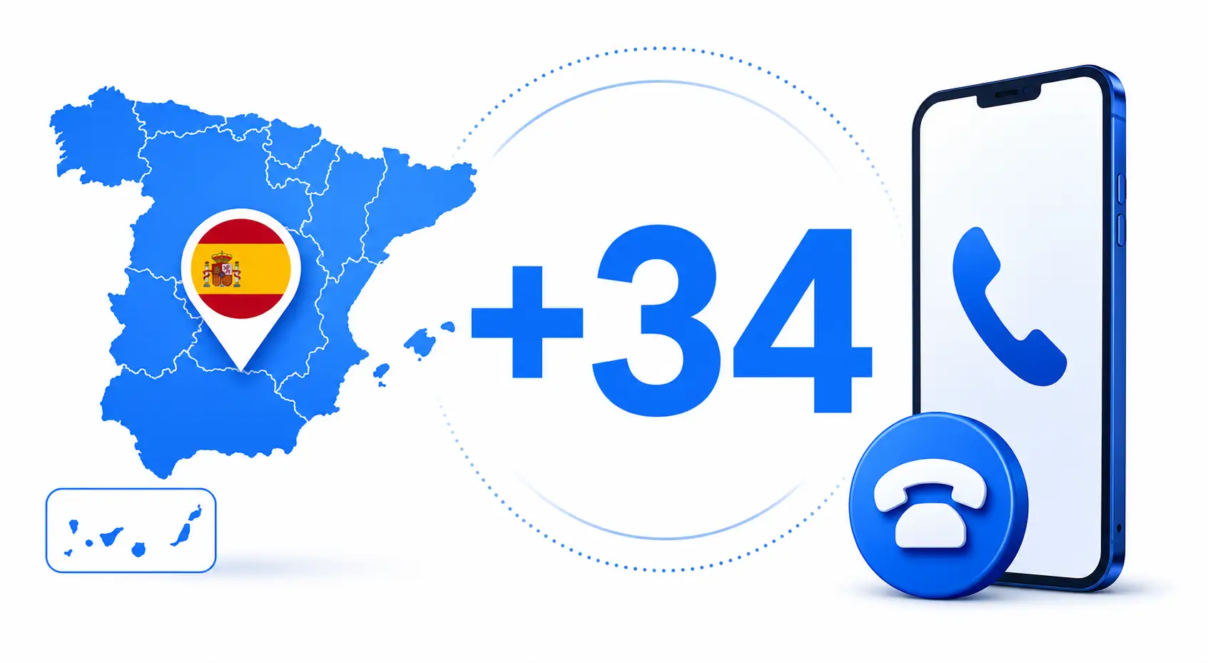 Spain map and international telephone code plus 34 Peta Spanyol dan kode telepon internasional plus 34