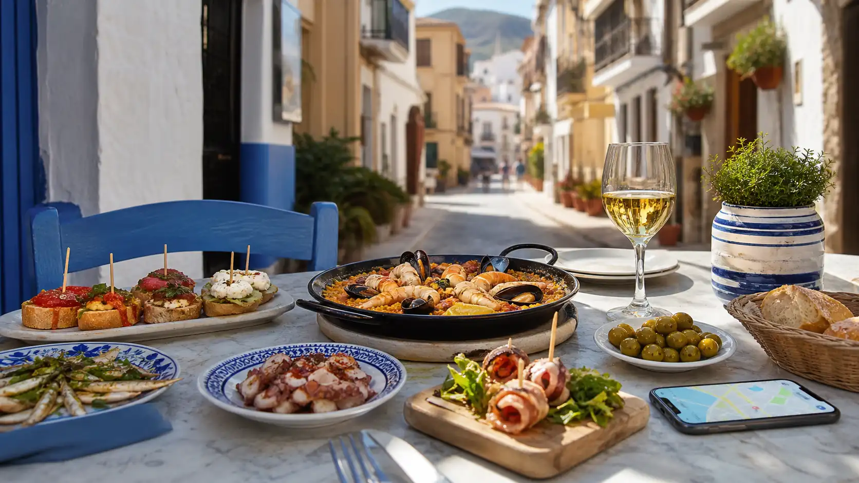 Spanish tapas paella pintxos and neighborhood dining table Spanish tapas paella pintxos and neighborhood dining table