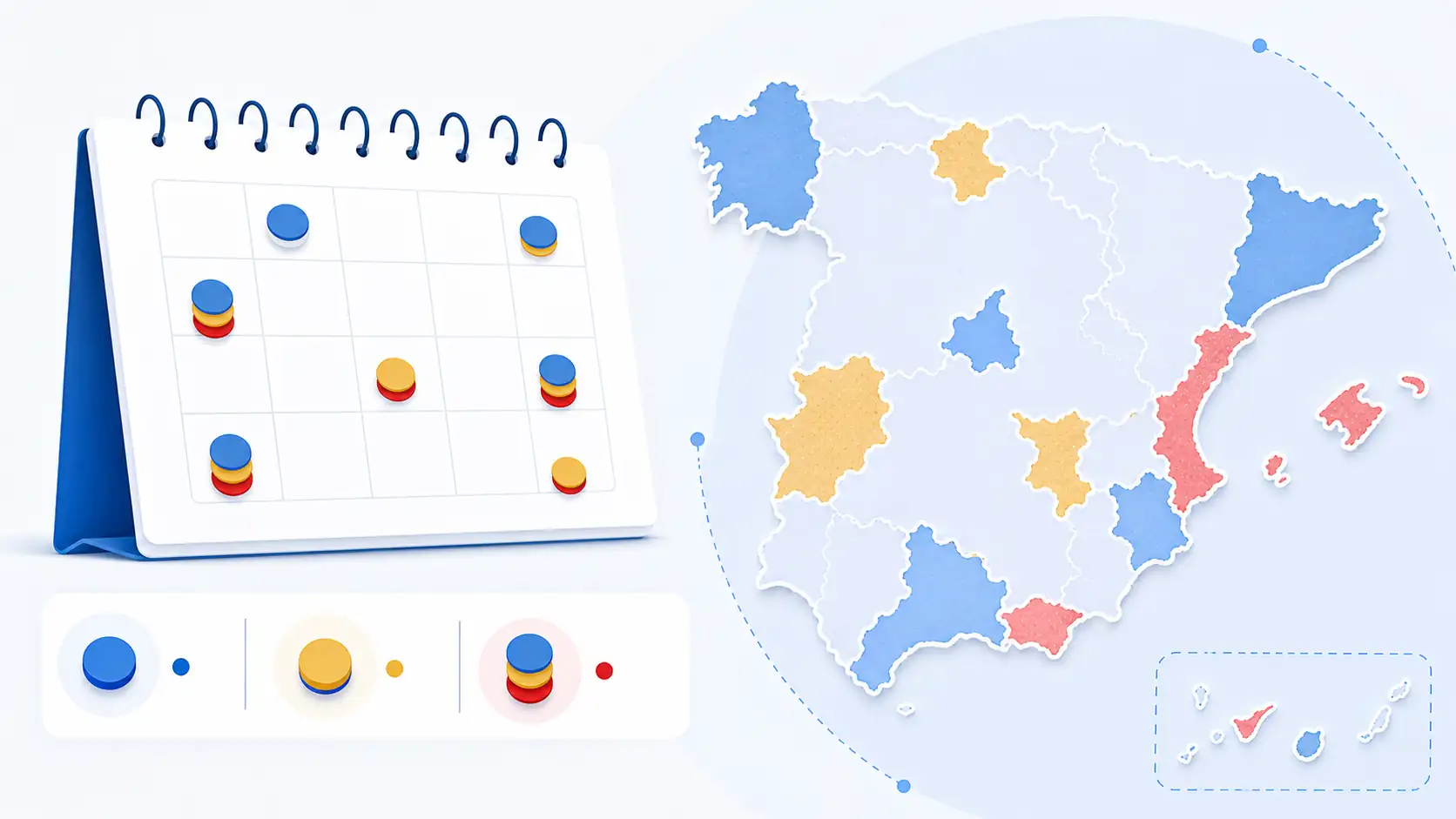Calendar and map showing national regional and local holidays in Spain Calendar and map showing national regional and local holidays in Spain