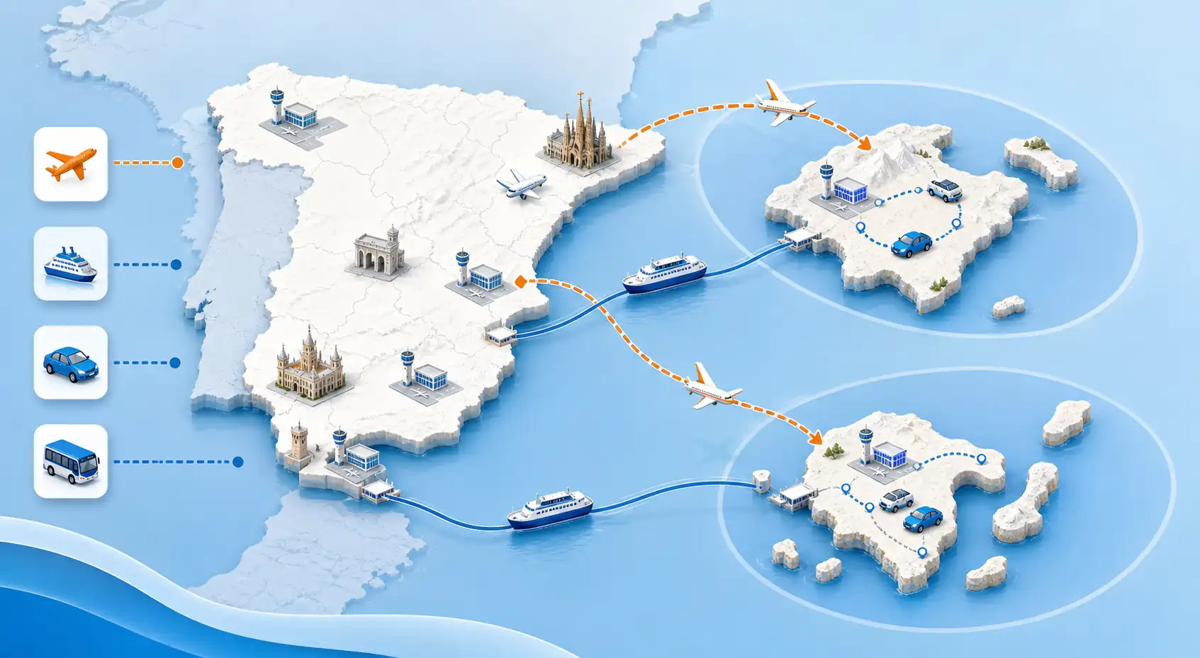 Flight ferry car and bus routes to Spain's islands Flight ferry car and bus routes to Spain's islands