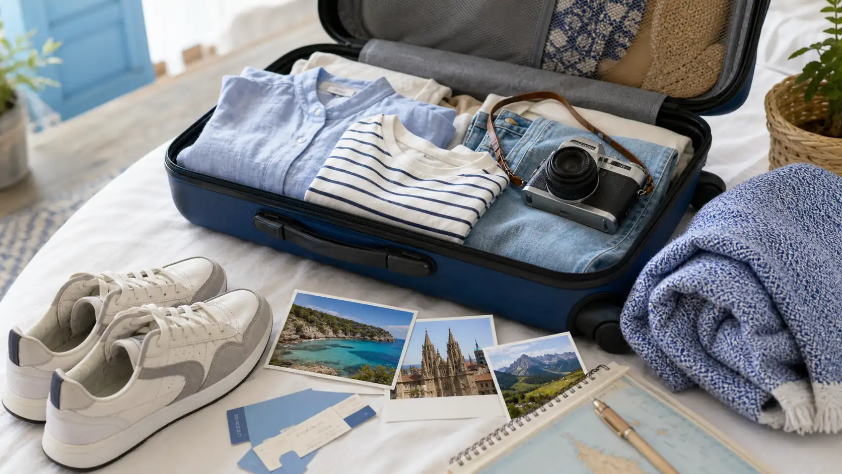 Spain itinerary packing scene with islands historic cities and mountain postcards Spain itinerary packing scene with islands historic cities and mountain postcards
