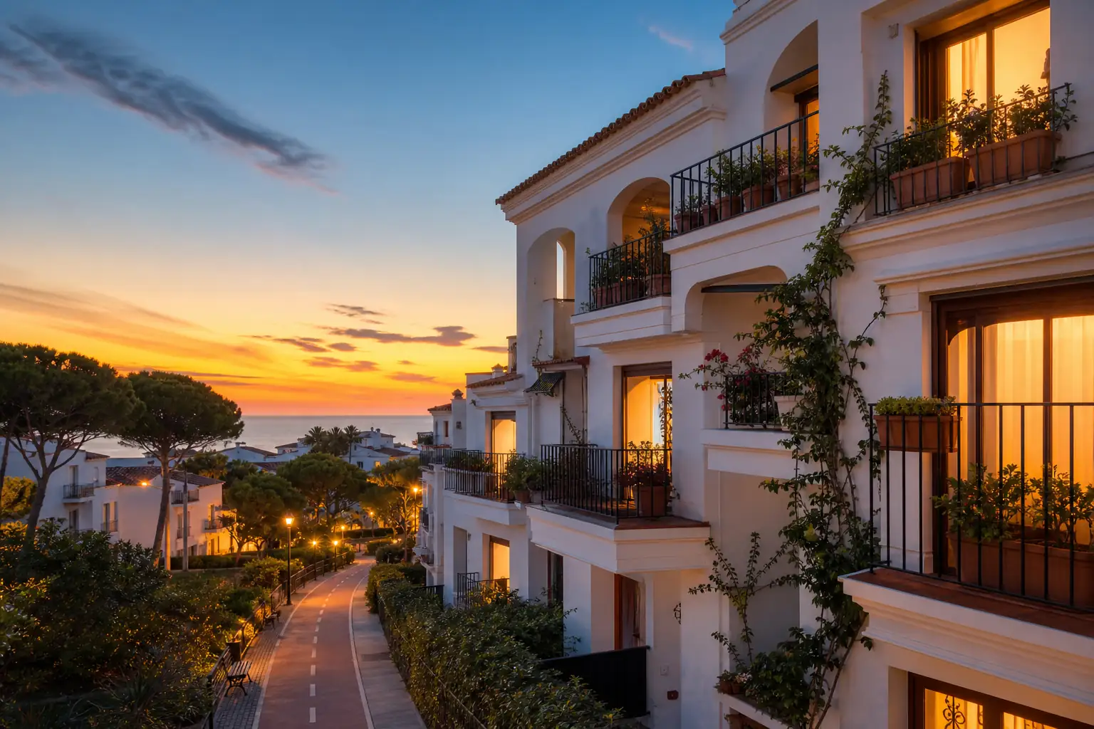 Serene residential neighborhood near the Spanish Mediterranean at sunset Serene residential neighborhood near the Spanish Mediterranean at sunset